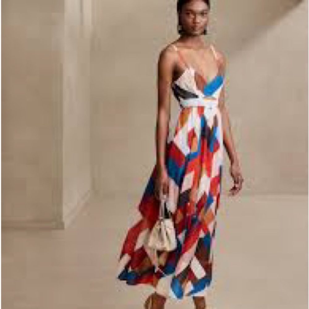 Isa Cotton- Silk Maxi cutout Dress Banana Republic